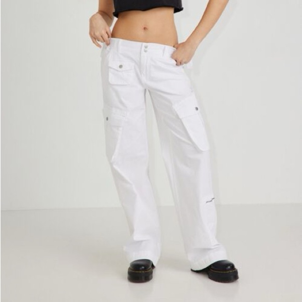 White Garage Straight Leg Cargo Pants
